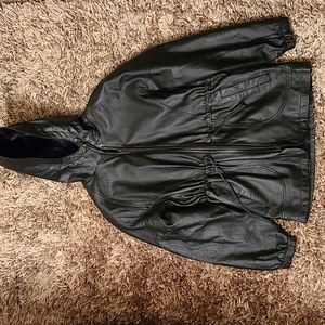 Black Leather Hooded Jacket - Women's Hooded Leather Coat
